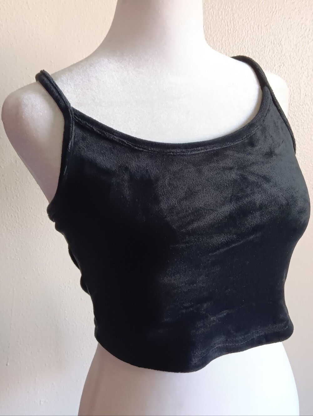 Y2K Better Together Black Velvet Grunge Spaghetti Strap Crop Top Tank Sz. Small